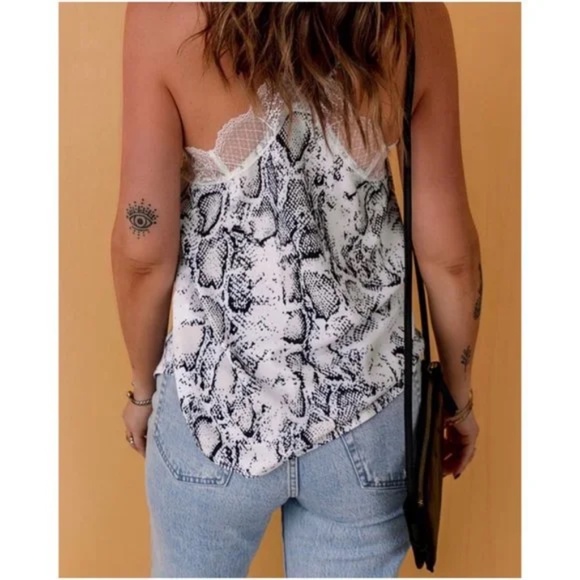 021 Boho Snakeskin Print Lace Cami Tank Top - Picture 2 of 12